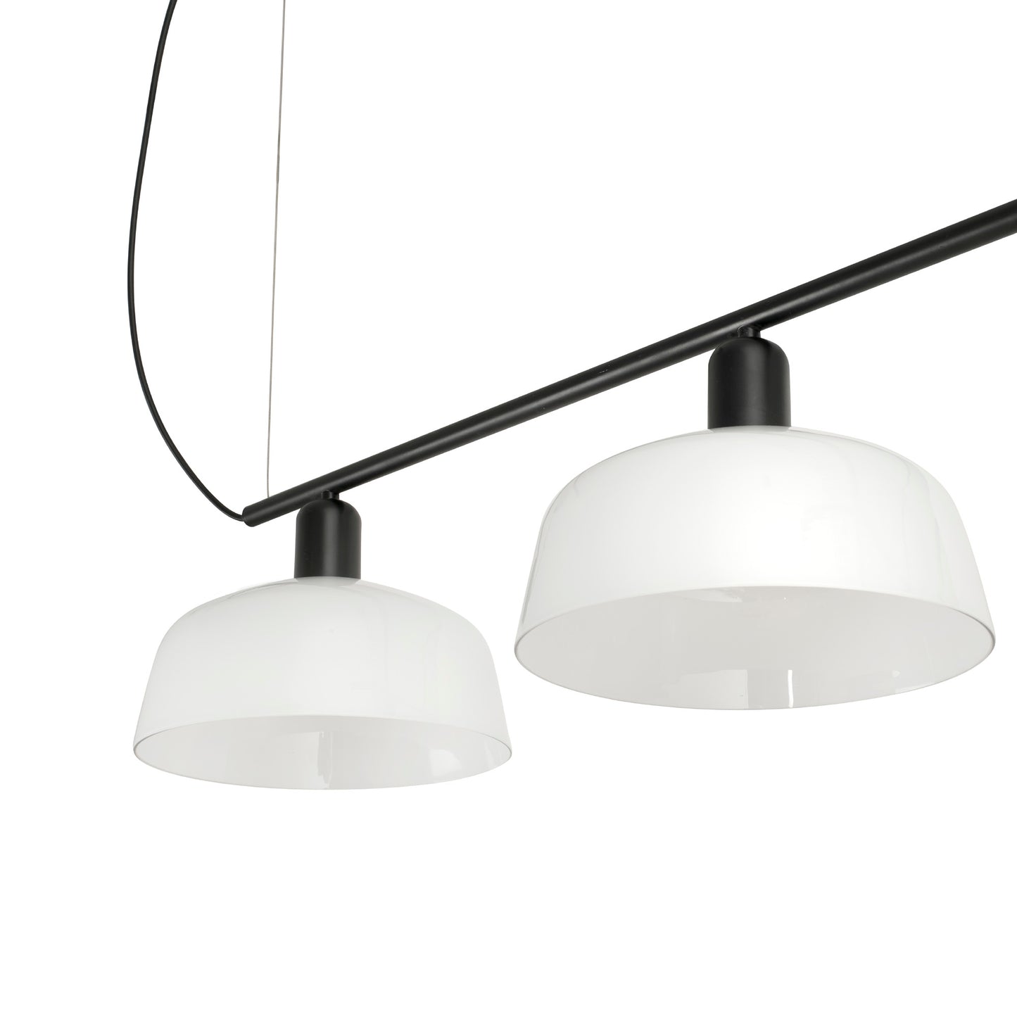 Close up of shades on Faro Barcelona Tatawin medium 3 light linear pendant in white