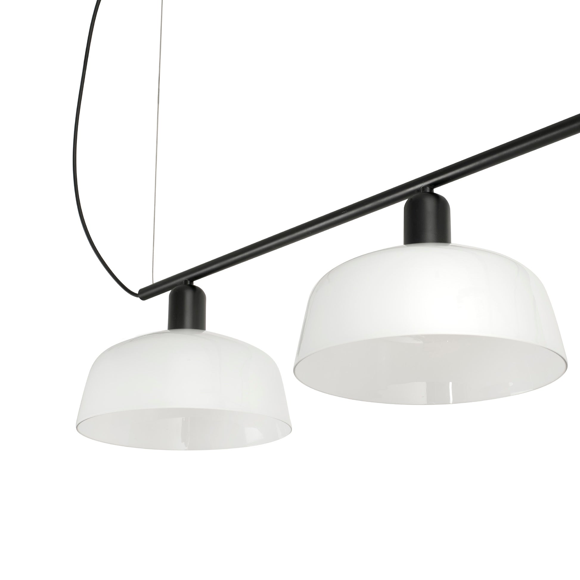 Close up of shades on Faro Barcelona Tatawin medium 3 light linear pendant in white