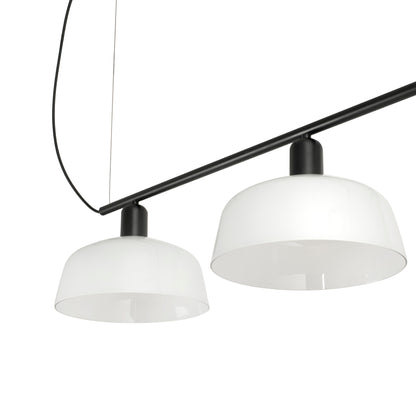 Close up of shades on Faro Barcelona Tatawin medium 3 light linear pendant in white
