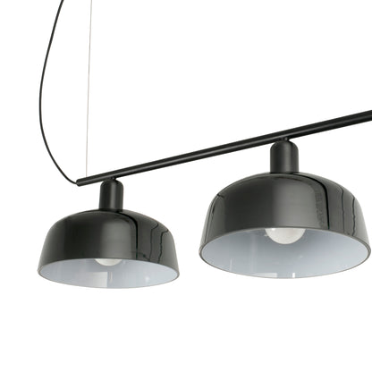 Close up of shades on Faro Barcelona Tatawin medium 3 light linear pendant in Black