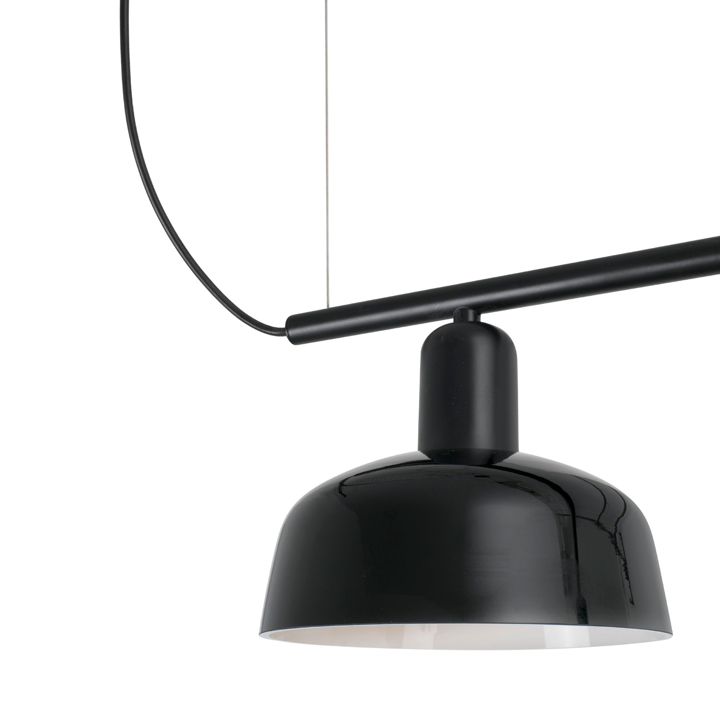 Close up of shade on Faro Barcelona Tatawin small 3 light linear pendant in black