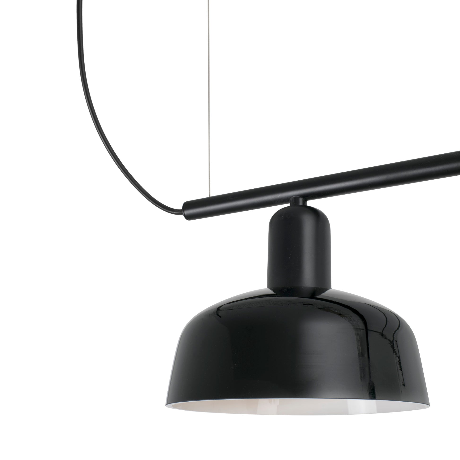 Close up of shade on Faro Barcelona Tatawin small 3 light linear pendant in black