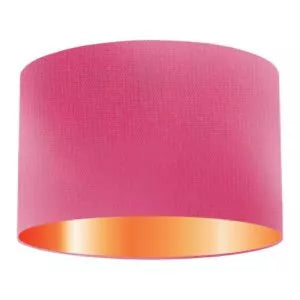Abat-jour tambour en soie rose bonbon