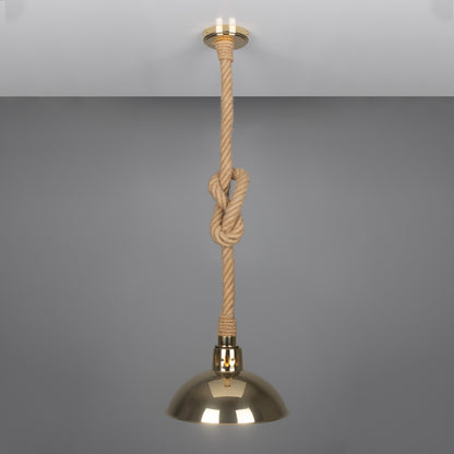 Tahiti Jute Rope Pendant Light with Vintage Brass Shade 30cm IP65