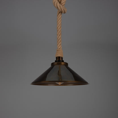 Suspension Naxos en corde de jute avec abat-jour en laiton vintage 38 cm IP65