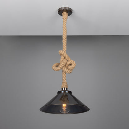 Suspension Naxos en corde de jute avec abat-jour en laiton vintage 38 cm IP65