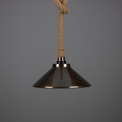 Suspension Naxos en corde de jute avec abat-jour en laiton vintage 38 cm IP65