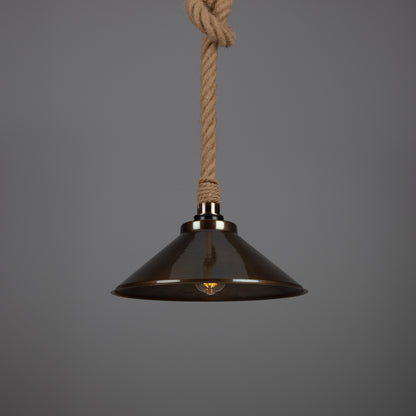 Suspension Naxos en corde de jute avec abat-jour en laiton vintage 38 cm IP65