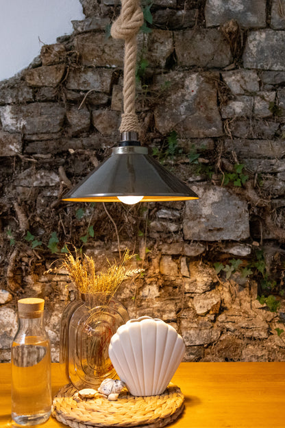 Suspension Naxos en corde de jute avec abat-jour en laiton vintage 38 cm IP65