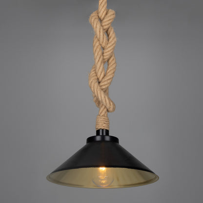 Suspension Naxos en corde de jute avec abat-jour en laiton vintage 38 cm IP65