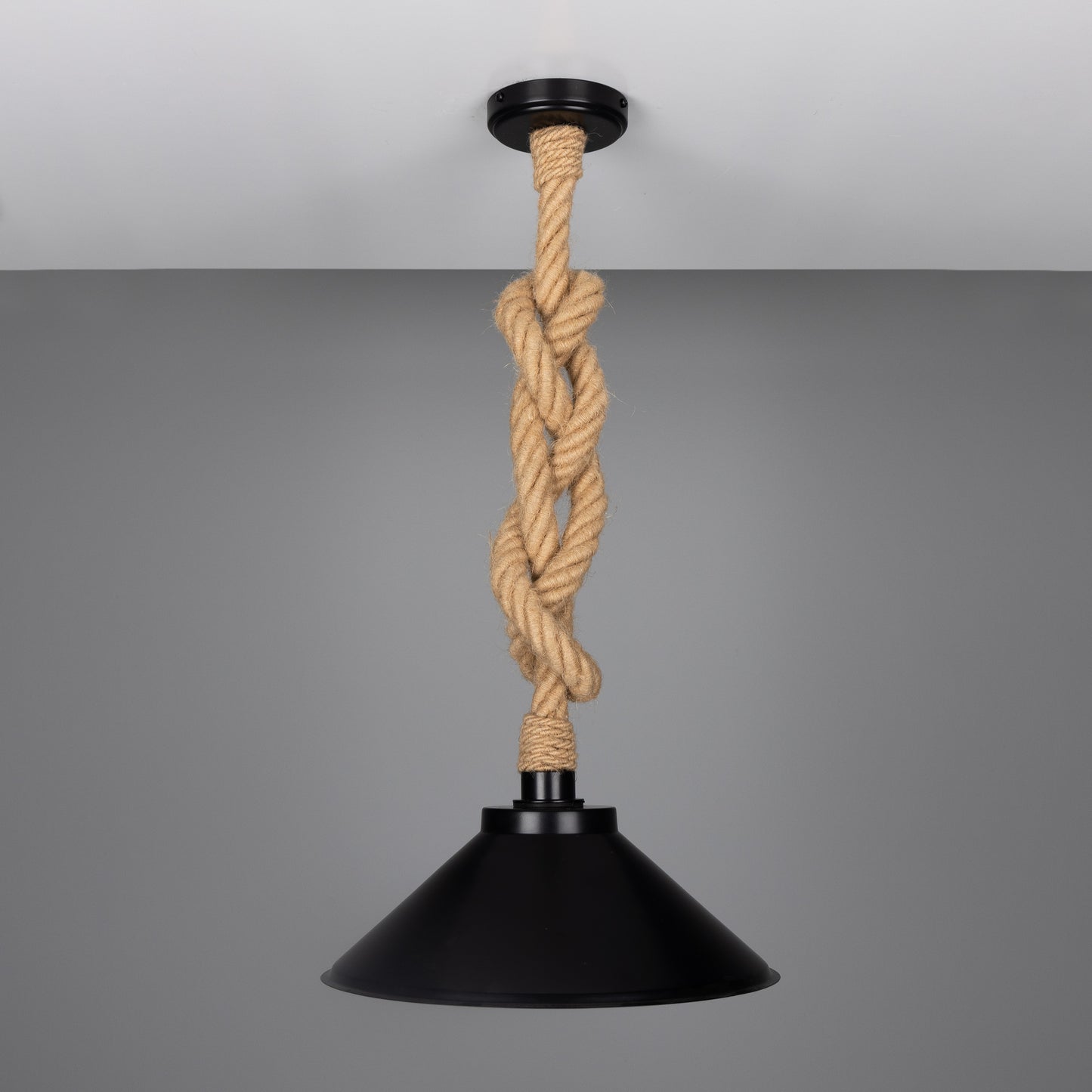 Suspension Naxos en corde de jute avec abat-jour en laiton vintage 38 cm IP65
