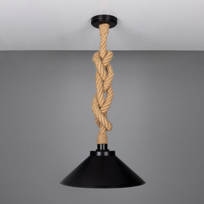 Suspension Naxos en corde de jute avec abat-jour en laiton vintage 38 cm IP65