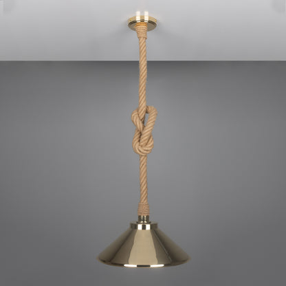 Suspension Naxos en corde de jute avec abat-jour en laiton vintage 38 cm IP65