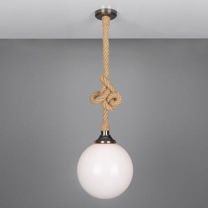 Suspension en corde de jute des Açores avec globe en verre opale 30 cm IP44