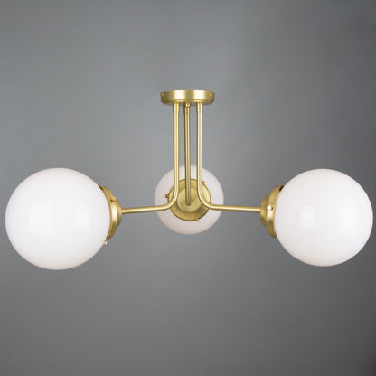 Lustre Hayes à globe en verre encastré, trois bras