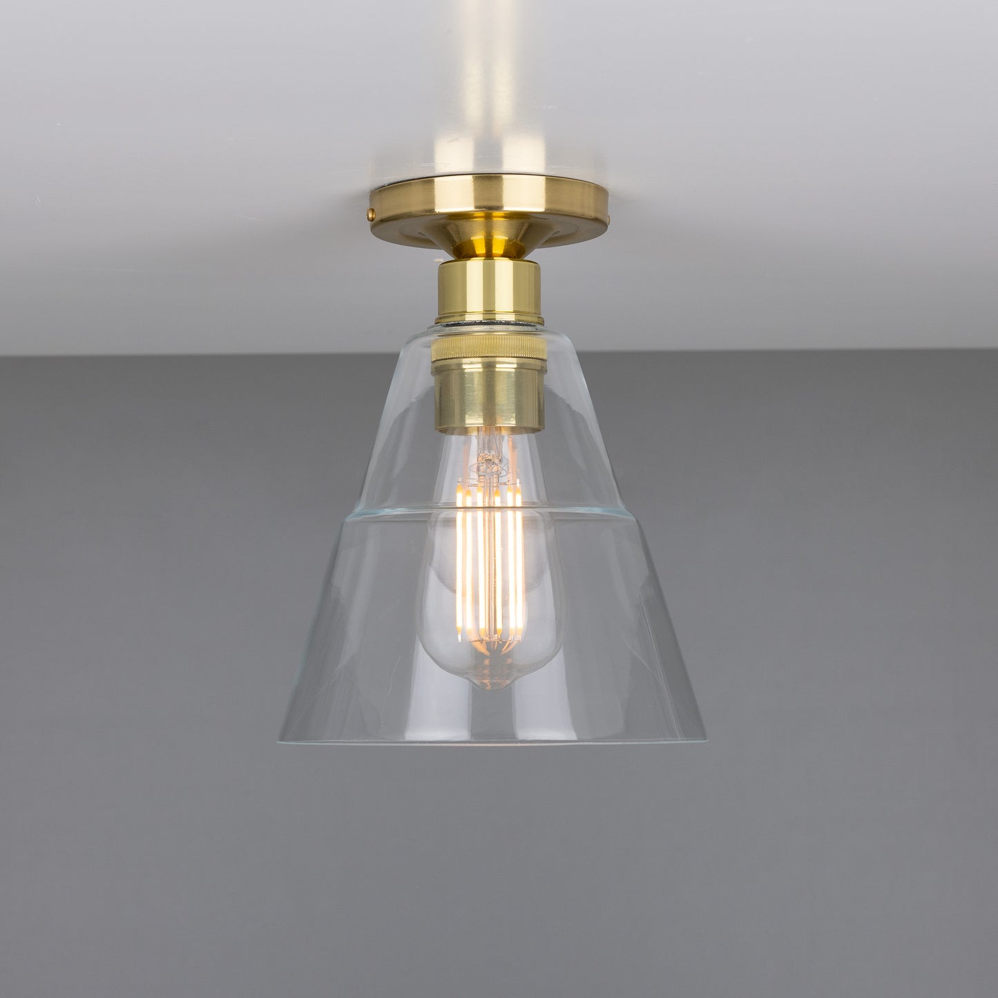 Rigale Flush Ceiling Light with Stepped Glass Lamp Shade