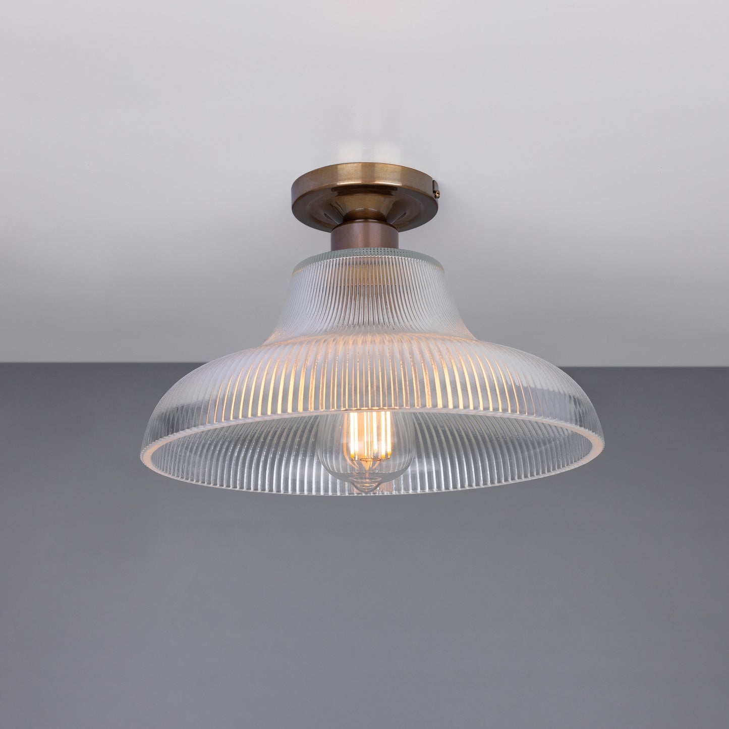 Mono Industrial Holophane Glass Flush Ceiling Light