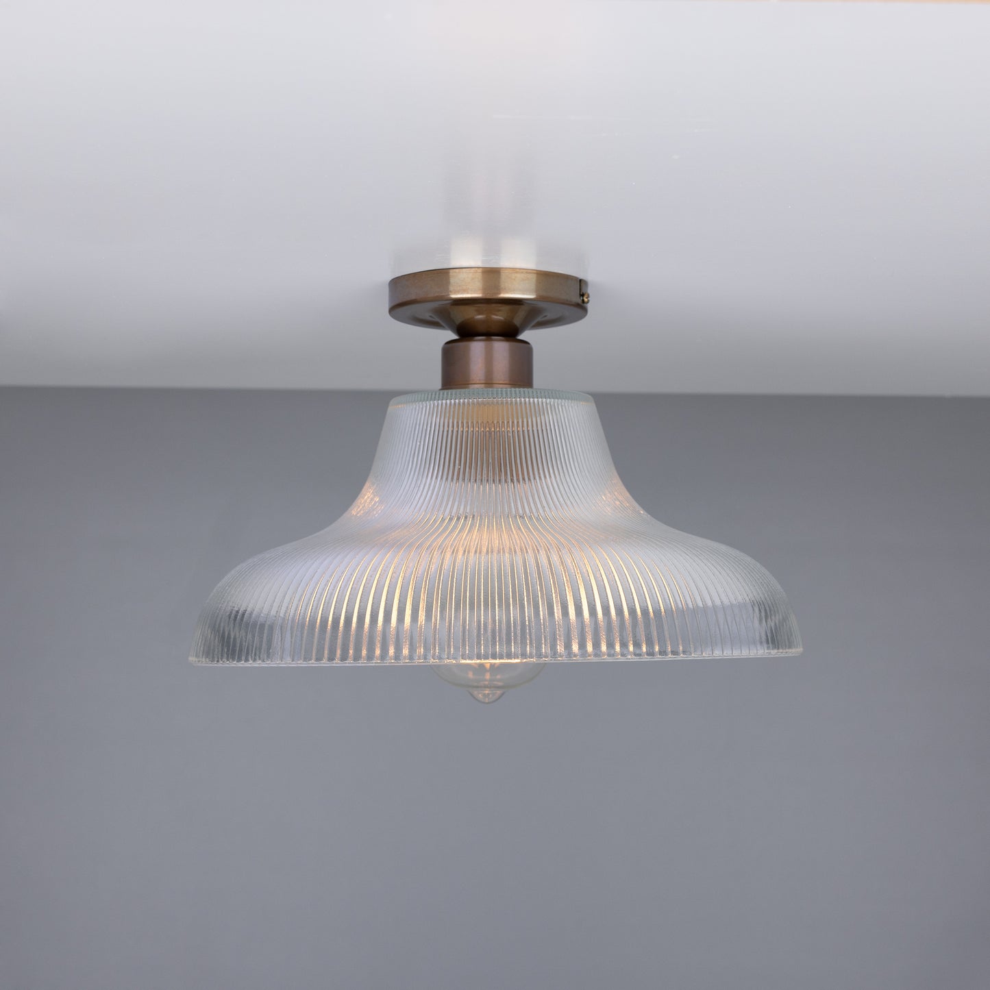 Mono Industrial Holophane Glass Flush Ceiling Light