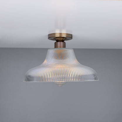 Mono Industrial Holophane Glass Flush Ceiling Light
