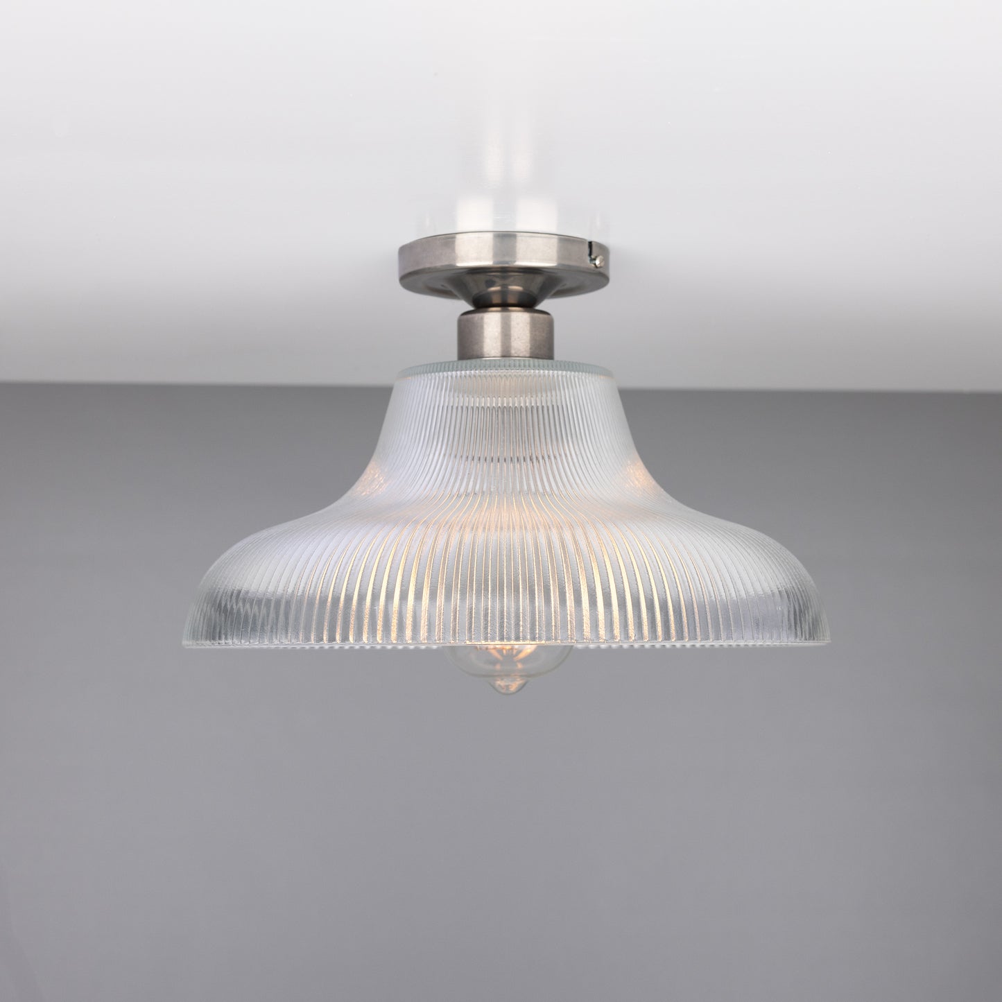 Mono Industrial Holophane Glass Flush Ceiling Light