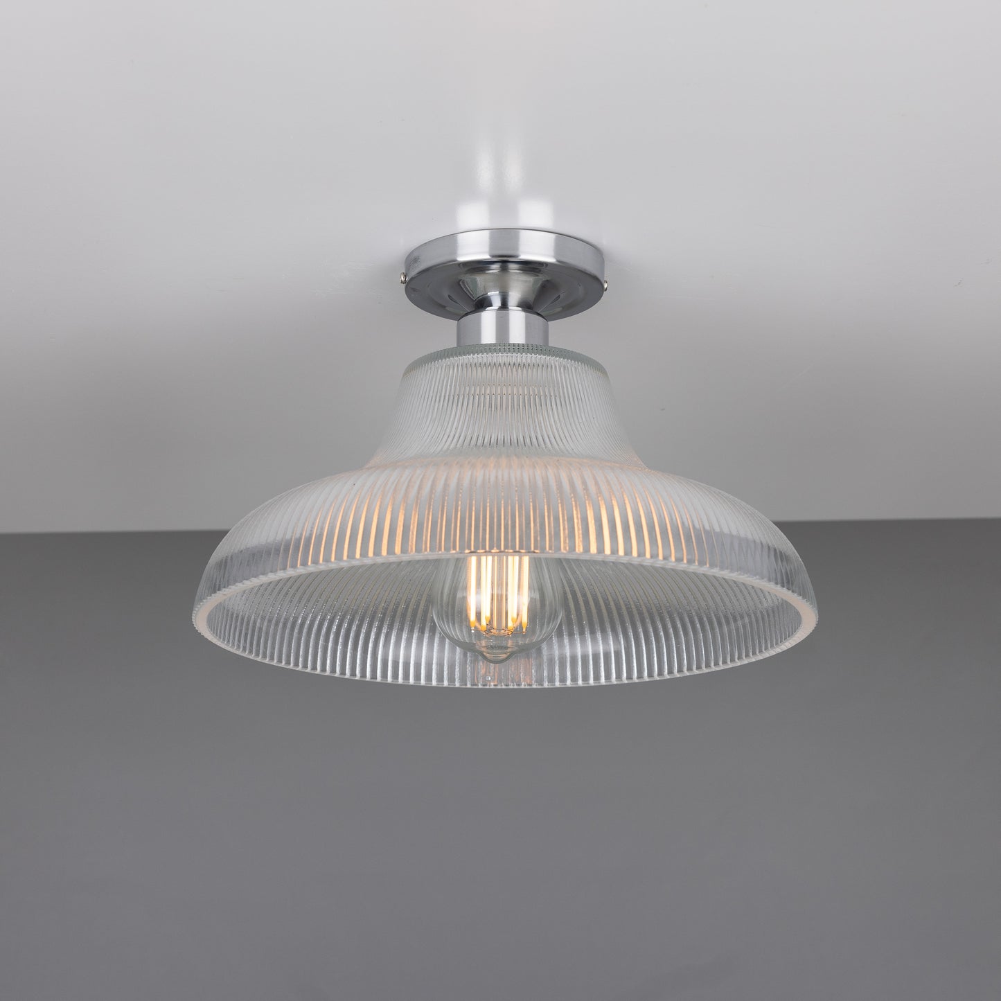 Mono Industrial Holophane Glass Flush Ceiling Light