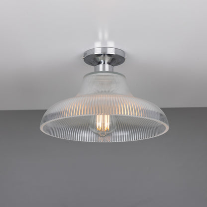 Mono Industrial Holophane Glass Flush Ceiling Light