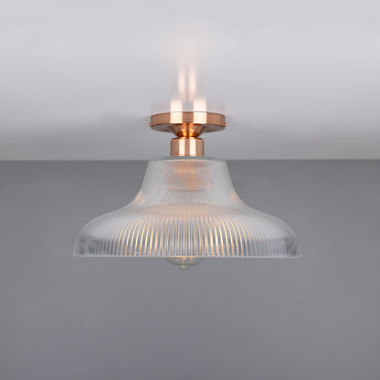 Mono Industrial Holophane Glass Flush Ceiling Light