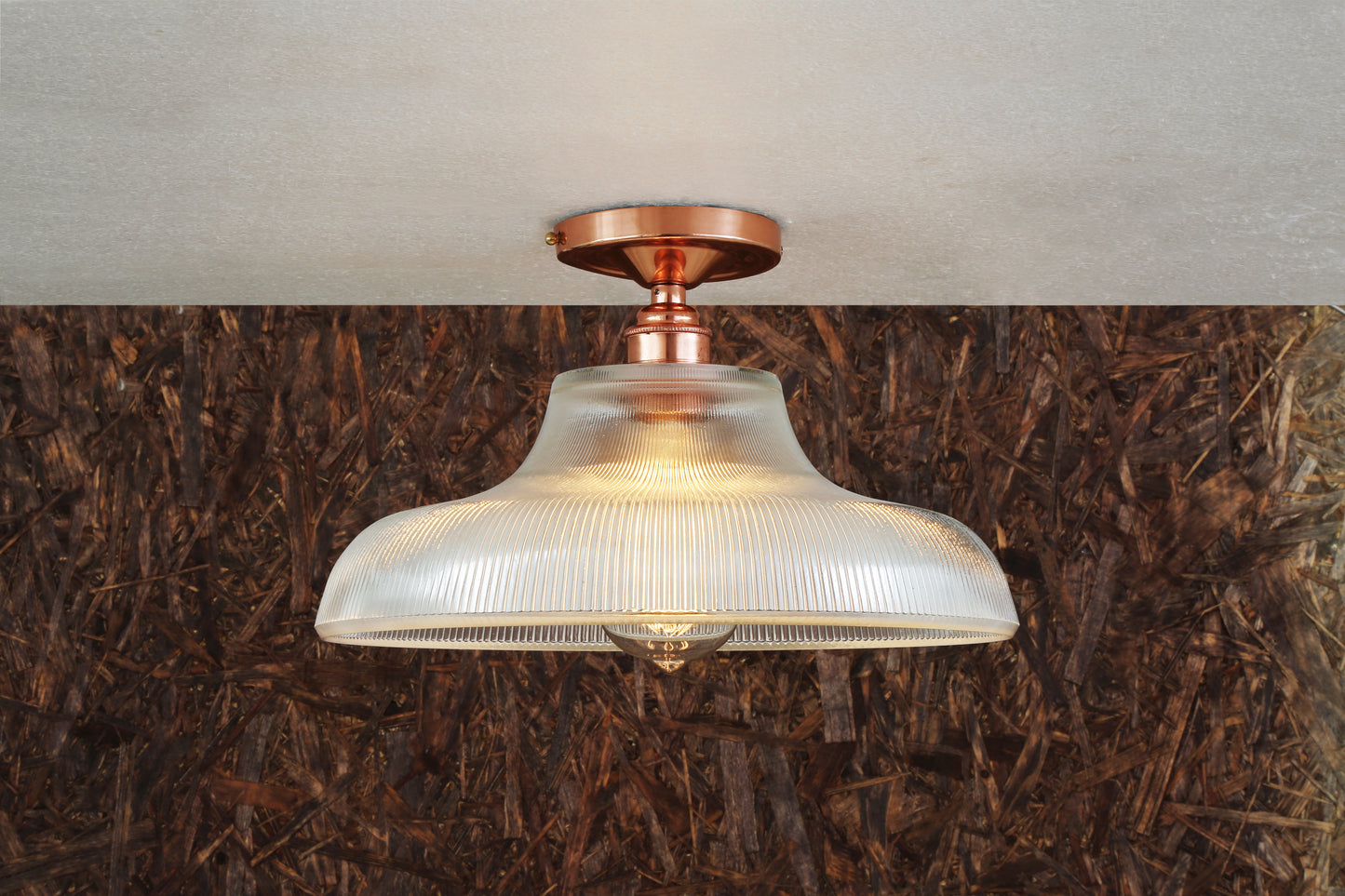 Mono Industrial Holophane Glass Flush Ceiling Light