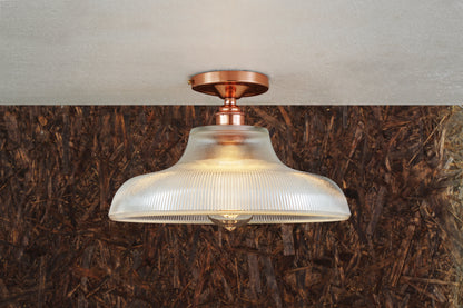 Mono Industrial Holophane Glass Flush Ceiling Light
