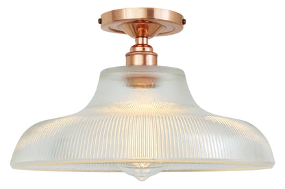 Mono Industrial Holophane Glass Flush Ceiling Light