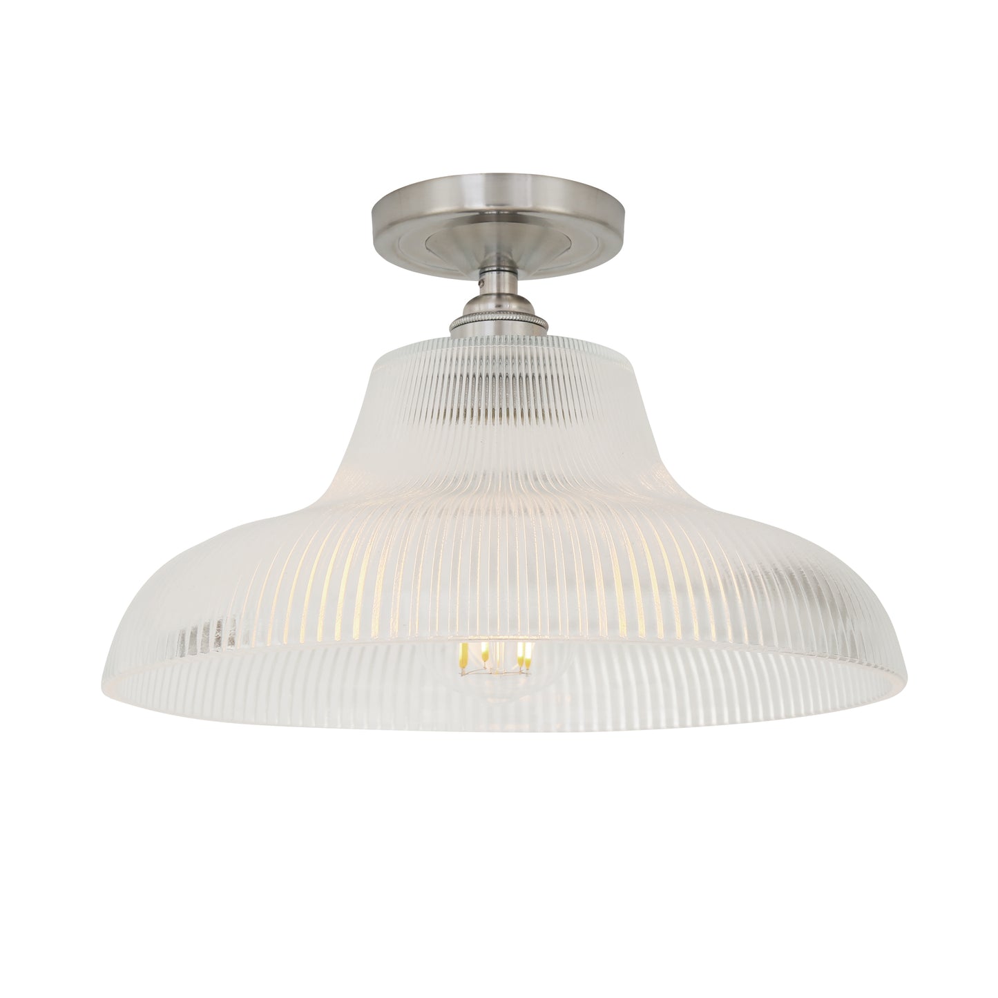 Mono Industrial Holophane Glass Flush Ceiling Light