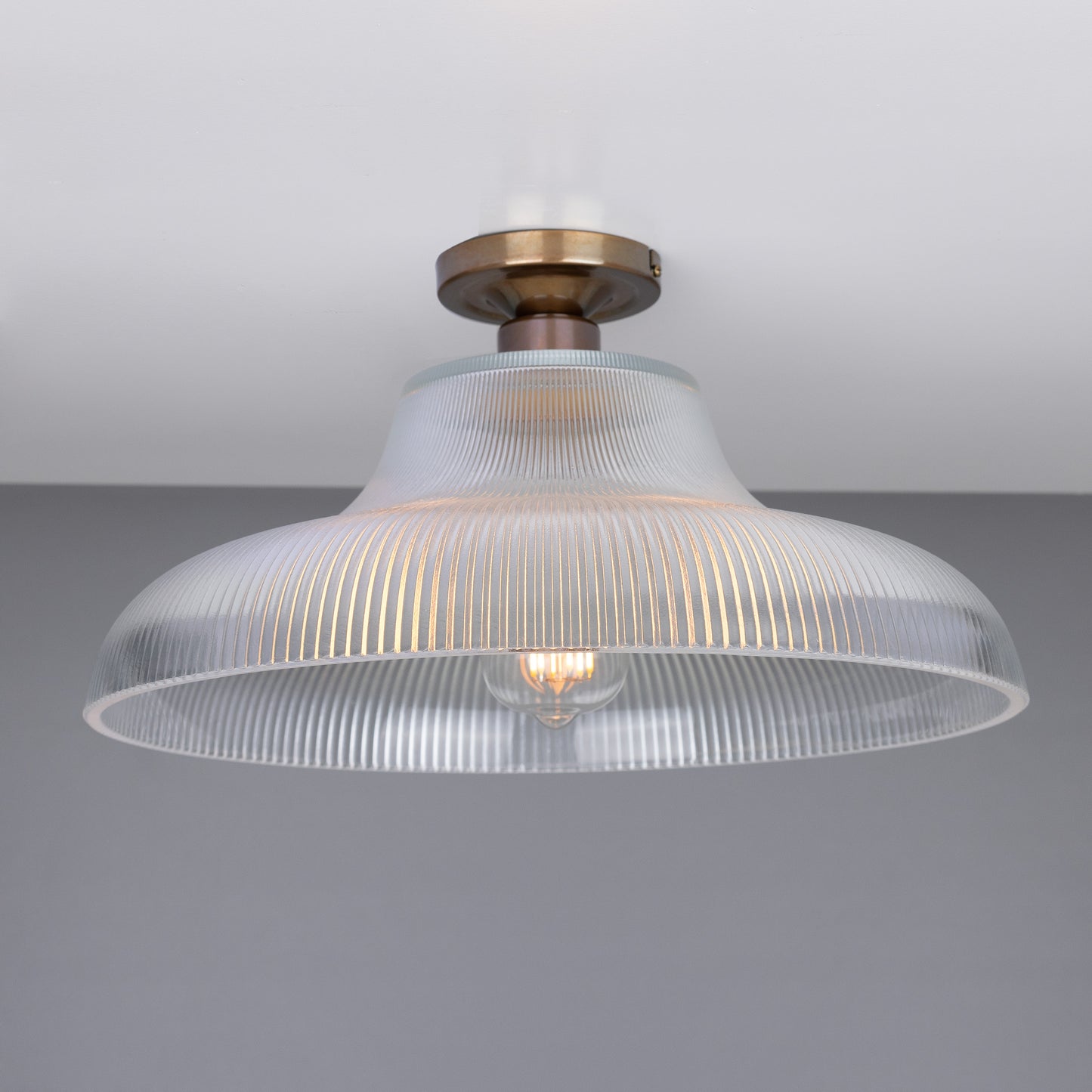 Mono Industrial Holophane Glass Flush Ceiling Light