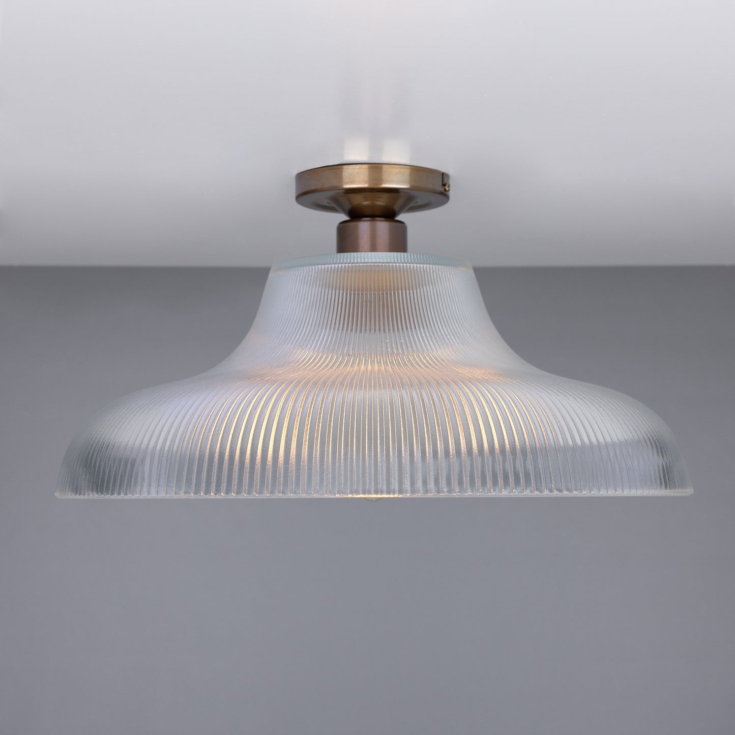 Mono Industrial Holophane Glass Flush Ceiling Light