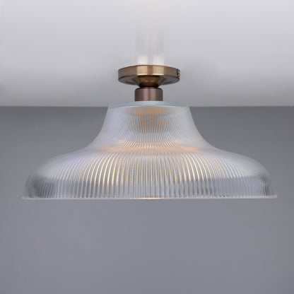 Mono Industrial Holophane Glass Flush Ceiling Light