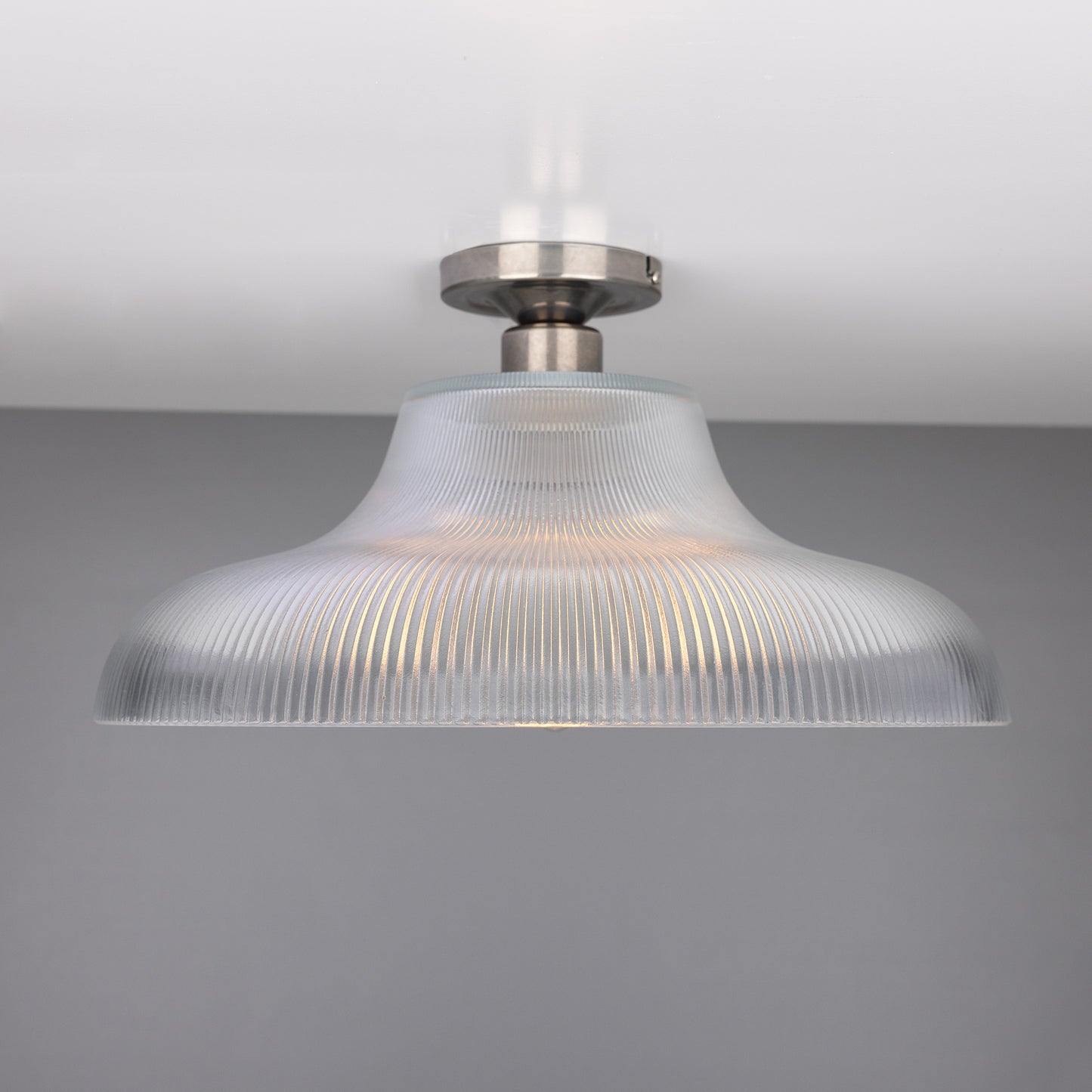 Mono Industrial Holophane Glass Flush Ceiling Light