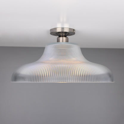Mono Industrial Holophane Glass Flush Ceiling Light