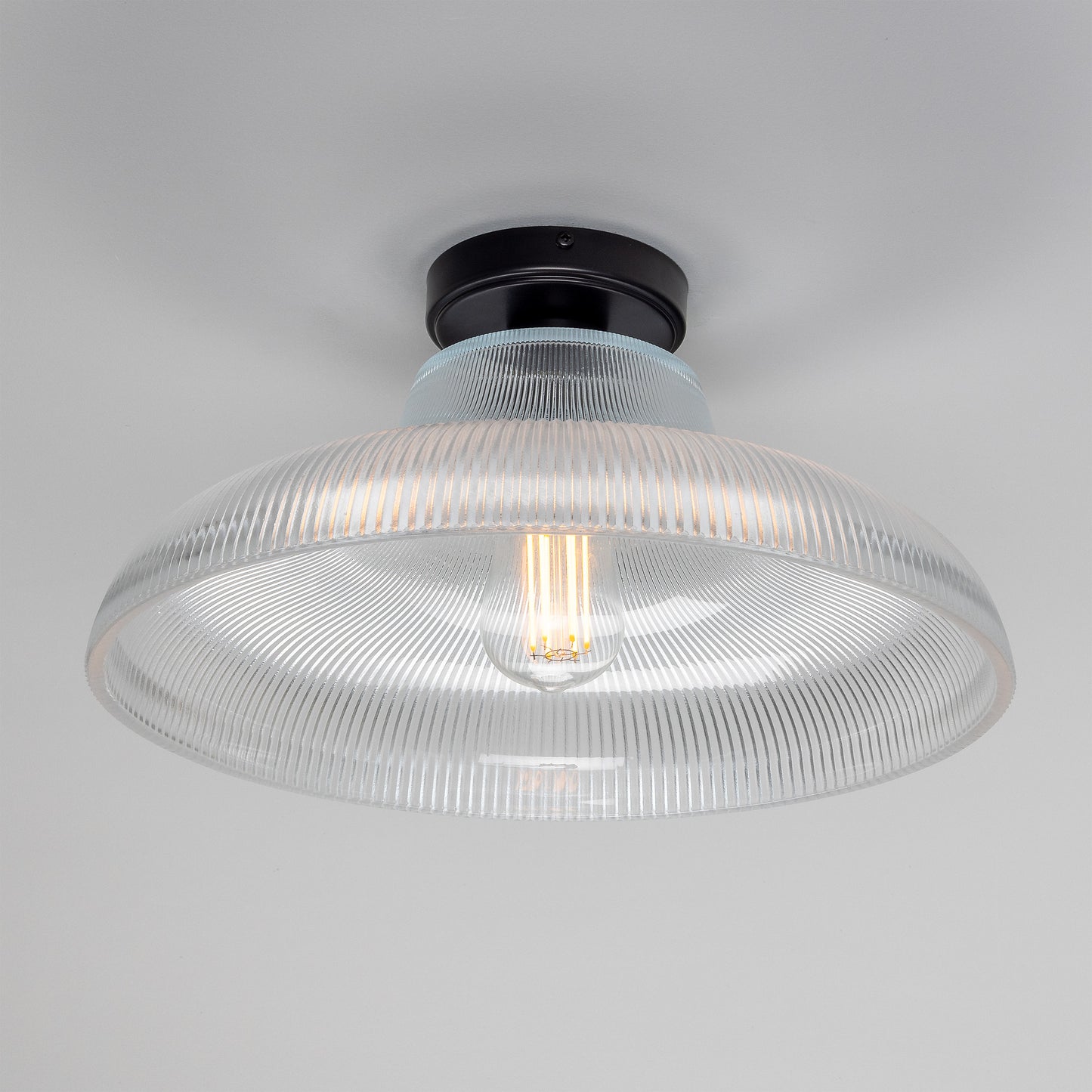 Mono Industrial Holophane Glass Flush Ceiling Light