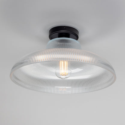 Mono Industrial Holophane Glass Flush Ceiling Light