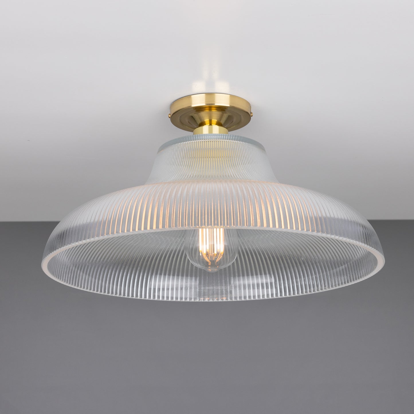 Mono Industrial Holophane Glass Flush Ceiling Light