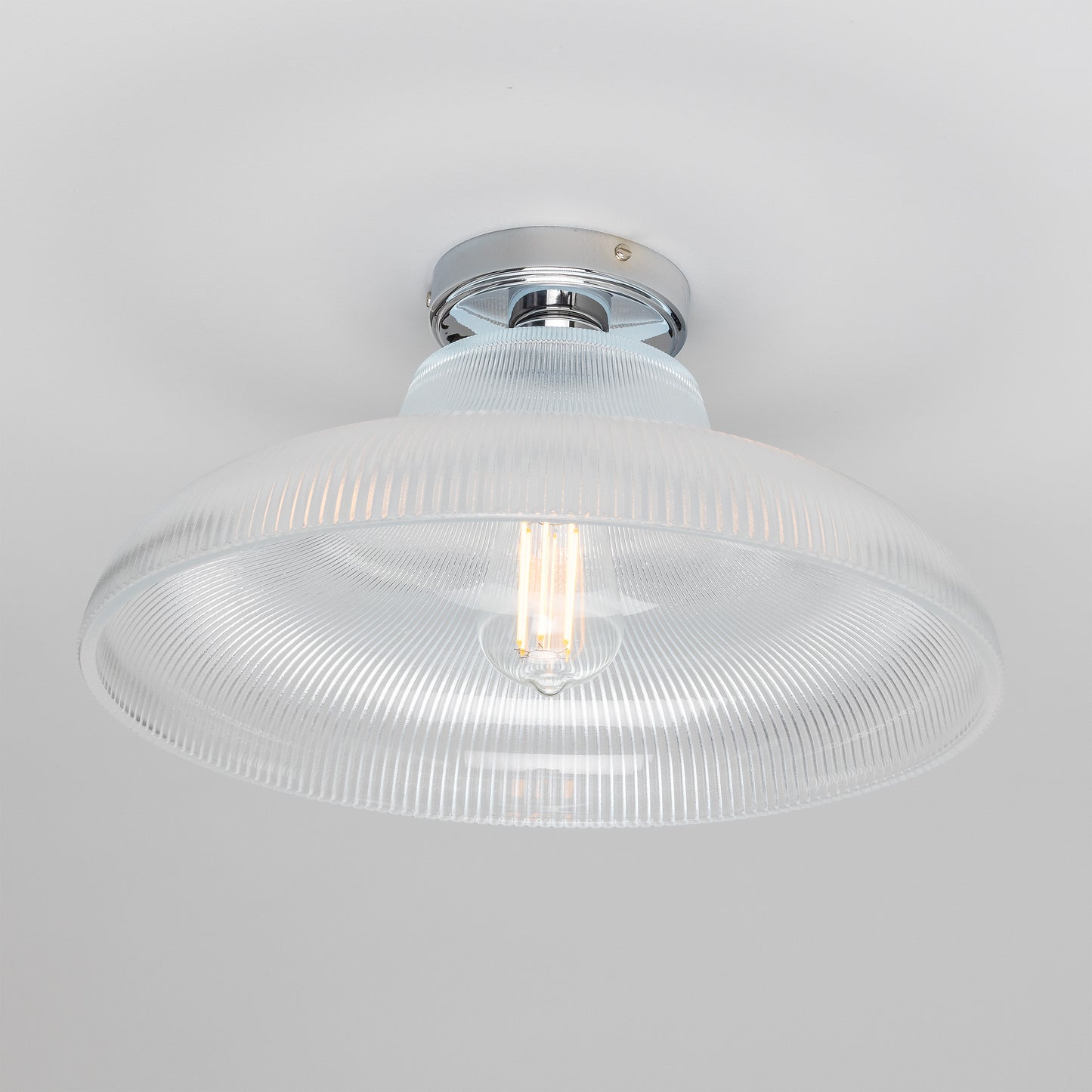 Mono Industrial Holophane Glass Flush Ceiling Light