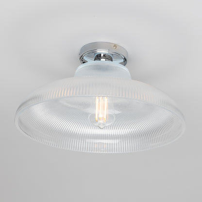 Mono Industrial Holophane Glass Flush Ceiling Light