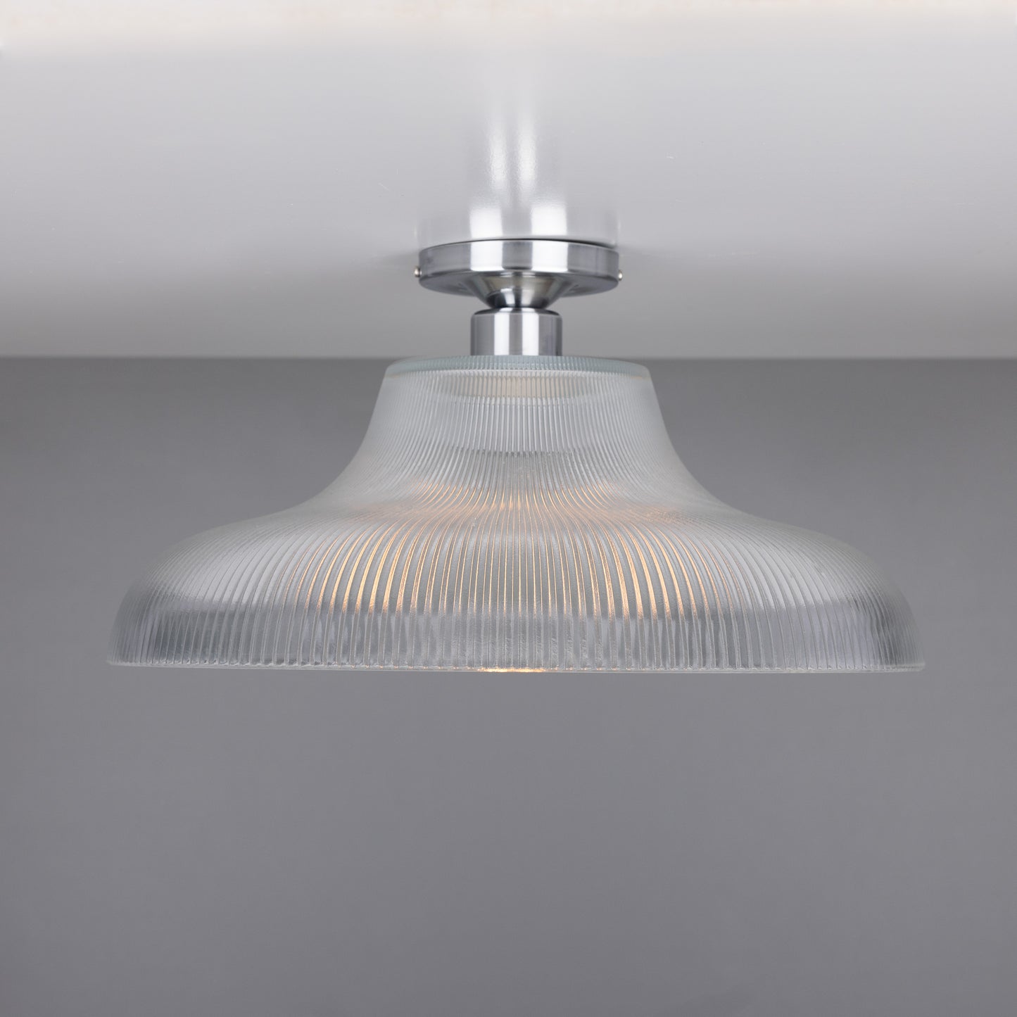 Mono Industrial Holophane Glass Flush Ceiling Light