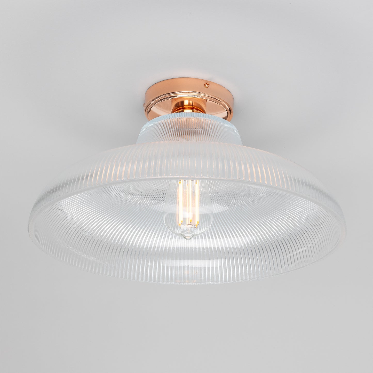 Mono Industrial Holophane Glass Flush Ceiling Light