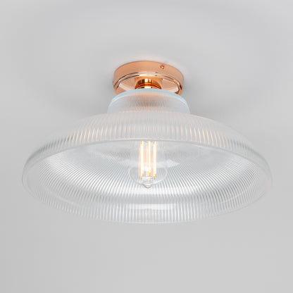 Mono Industrial Holophane Glass Flush Ceiling Light