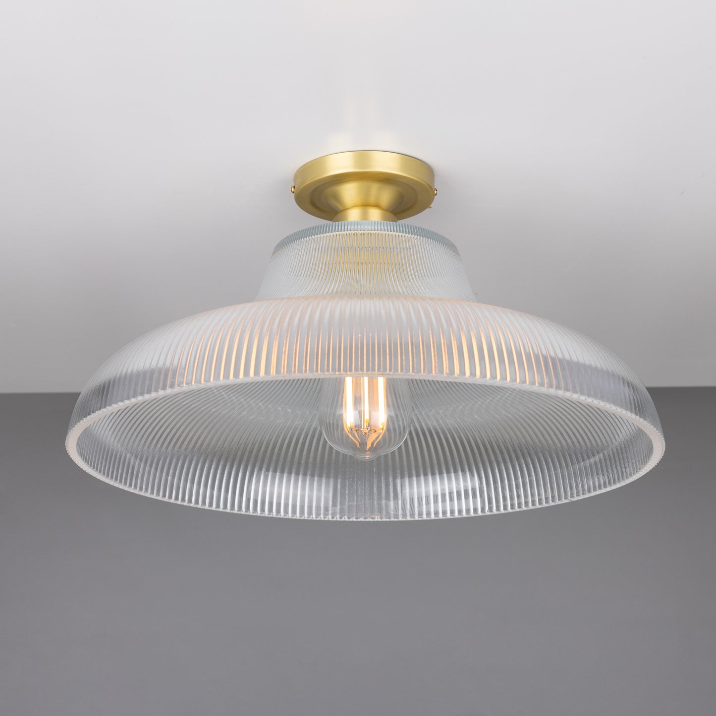 Mono Industrial Holophane Glass Flush Ceiling Light