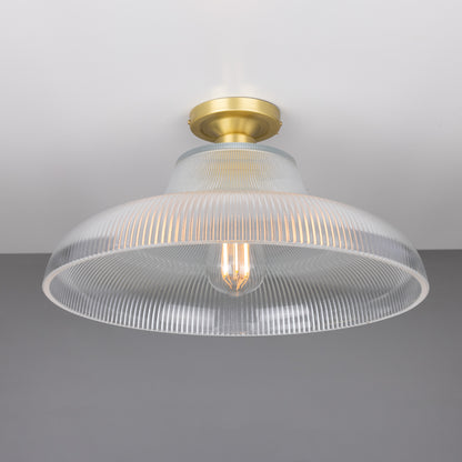 Mono Industrial Holophane Glass Flush Ceiling Light