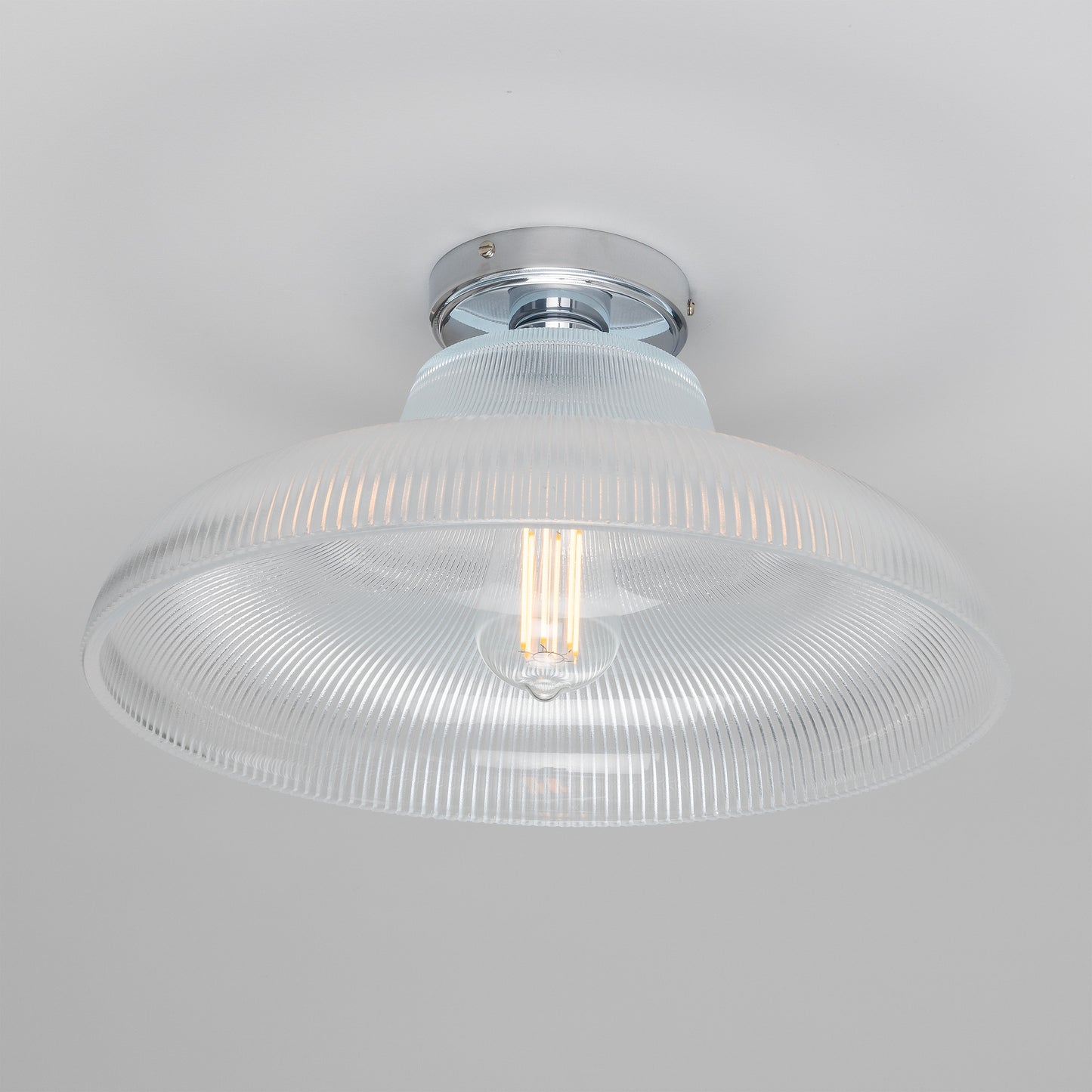 Mono Industrial Holophane Glass Flush Ceiling Light