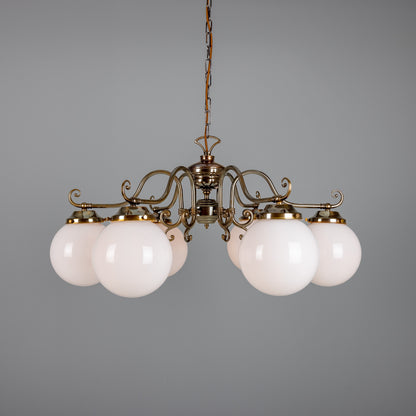 Kilturk Traditional Chandelier with Opal Glass Globes, Six-Light