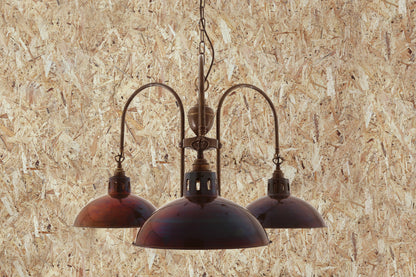 Lustre industriel en laiton Goiania, à trois bras