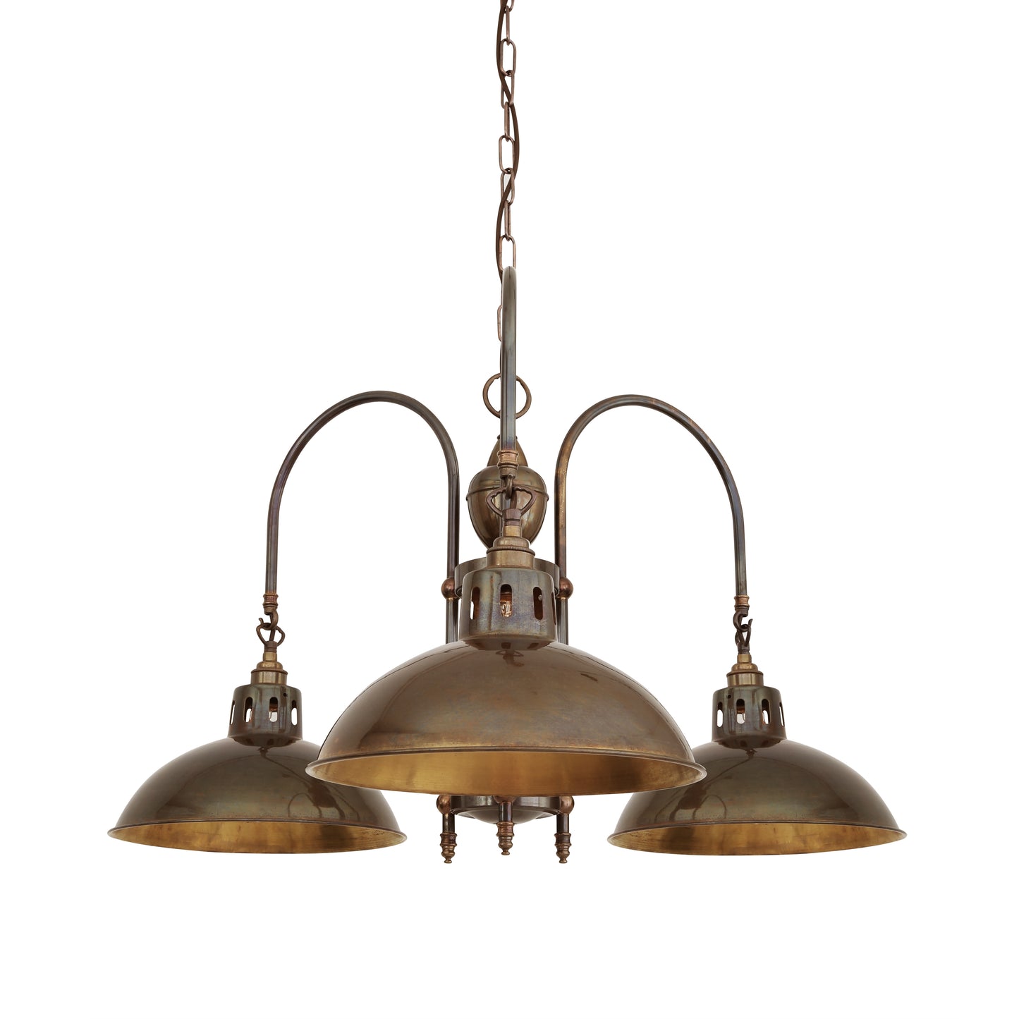 Lustre industriel en laiton Goiania, à trois bras